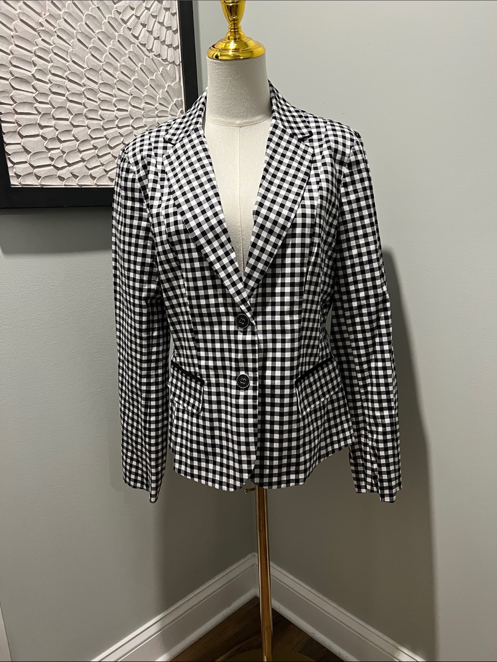 New York & Company Black and White Gingham Tailored Blazer
